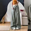 Jeans retro americanos grises de pierna ancha para mujer petite, nuevos de otoño, de cintura alta, holgados, versátiles, de pierna recta, hasta el suelo