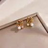 Pendientes Vintage de Perlas Transfronterizos con Acero Inoxidable Chapado en Oro de 18K, Pendientes de Corazón de Nácar Incrustados con Diamantes Fuente de Suministro