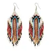 Pendientes de Borla Larga Coloridos con Flores de Luna de Cuentas de Arroz Hechos a Mano de Venta Caliente Transfronteriza Gancho de Oreja Bohemio Europeo y Americano para Mujeres