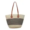 Bolso de Paja Rayado de Gran Capacidad, Nuevo Estilo de Verano Bolso Tote para Viajes, Bolso de Mano Versátil para Vacaciones en la Costa y Playa para Mujeres