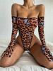 Suprimento de comércio exterior transfronteiriço europeu e americano novo sexy estampa de leopardo borboleta ombro a ombro decote em V profundo body conjunto de lingerie sexy