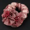 Elástico de cabelo floral estilo coreano, scrunchie elegante, acessório de cabelo de malha para o verão, faixa de cabelo de alta qualidade, ornamento de cabelo elegante para coque em mulheres
