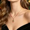 Collar de Cuentas Estilo Navidad Cascabeles Papá Noel Árbol de Navidad Reno Cadena para Clavícula Accesorios de Atmósfera Festiva para Mujeres