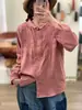 Nueva Camisa de Algodón Otoñal Simple y Elegante con Cuello Bordado, Corte Holgado, Versátil Top de Manga Larga Color Sólido Venta al por Mayor