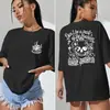Camiseta Feminina de Algodão Y2K com Gola Redonda, Manga Curta, Estampa Personalizada de Caveira e Flores, Versátil, Macia, Top de Verão Super