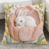 Funda de Almohada de Pascua de Animales Lindos, Funda para Cojín de Sofá con Bordado de Imitación de Conejo, Decoración de Pascua