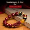 Deus da Fortuna de Cinco Vias Original Mineral Alto Teor Areia Roxa Dourada Caractere da Fortuna Pixiu Pulseira Natural Vermelho Cinábrio Pulseira de Casca de Coco Atacado