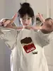 Camiseta Estampada Divertida com Listras Coloridas e Gola Redonda de Manga Longa para Mulheres, Fashion e Versátil, Estilo Casual Preguiçoso com Top Listrado Soltinho