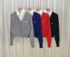 Suéter cárdigan de punto fino de cuello en V estilo universitario falso de dos piezas, suéter interior bordado de invierno, top de diseño moderno para mujer