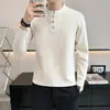 Moderna Nueva Camisa de Punto Grueso Retro con Botones de Rana de Cuello Redondo para Hombre, Capa Base Casual de Negocios Otoño/Invierno