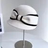 Borda de Cor Contrastante Laço Elegante Moda Chapéu Equestre Feminino Inverno Lã Australiana Elegante Boné com Aba Retro Chapéu de Cavaleiro