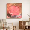 Pintura Decorativa Rosa Elefante Curativo para Sala de Estar, Arte de Pared Estilo Crema Dibujos Animados para Habitación Infantil, Mural de Arte de Nicho Cielo Estrellado