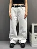 Jeans Off-White Básico Retrô Simples Versátil para Homens e Mulheres Estilo Casal Marca Tendência Calças Retas Soltas de Perna Larga