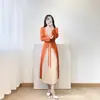 Venta Directa de Fábrica Estilo Europeo y Americano Miyake Issey Moda Elegante Transfronteriza Vestido de Crepé Prensado Color Bloqueado Adelgazante para Mujer Tallas Grandes