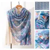 Bufanda Grande con Estampado de Flores Azules y Naranjas para Regalo de Cumpleaños de Mamá, Bufanda Larga Versátil y de Moda para Protección Solar, Chal Cálido y de Protección Solar para Mujeres