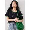 Camisa de Manga Curta com Gola Redonda Estilo Coreano para Mulheres, Nova Camiseta Solta de Manga Meia-Manga Estilo Verão