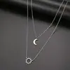 Europeo y Americano Nuevo Acero de Titanio Doble Cadena Colgante de Girasol Luna Moda Ins Lujo Ligero Joyería Fina para Mujer