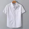 Camisa de Linho Masculina Manga Curta Verão Roupas de Linho Moda Nacional Retro Casual Fina Casa Algodão e Linho Camisa