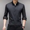 Camisa casual de manga larga para hombre, sin costuras, alta elasticidad, anti-pilling, holgada, sin arrugas, con cuello, top versátil para papás