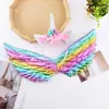 Diadema de Cabeza de Unicornio Nueva de Gran Venta Transfronteriza Más Alas Día del Niño Espectáculo Diadema Dorada de Cabeza de Unicornio