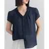 Camisa Naranja Retro Francesa Única con Cuello en V para Mujer Verano 2025 Nueva Camisa Holgada Adelgazante Top de Manga Corta Volante