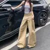Diseño de cintura de cuadros estilo americano, pantalones casuales de pierna ancha para mujer, nueva colección primavera/otoño, corte holgado, versátiles y con una silueta fluida de pierna recta.