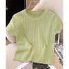 Versátil y elegante top de punto de manga corta para mujer, colección de verano 2026, diseño blanco calado, juvenil y ligero, nuevo top corto de moda
