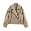 ZA AliExpress Más Vendido Comercio Electrónico Transfronterizo Estilo Europeo y Americano Ropa para Mujer Efecto Piel Solapa de Piloto Chaqueta de Cuero