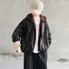 Chaqueta de Cuero Otoñal para Niños 2026 Nuevo Modelo, Chaqueta con Capucha de Primavera y Otoño para Niños Talla Mediana y Grande, Abrigo de Piel Sintética PU, Top de Imitación de Dos Piezas para Niños