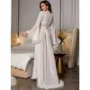 Nueva Bata de Noche Larga para Mujer de Comercio Exterior Transfronterizo, Bata Semi Transparente con Adorno de Encaje de Manga Larga, Ropa de Casa para Mujer