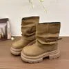 Botas western de tacón grueso apilado en color marrón para mujer, botines de vaquero, nuevas botas de pantalón de otoño 2026, botas Maillard Martin