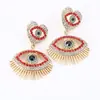 Suministro transfronterizo europeo y americano Pendientes de botón Ojo de Diamante moda retro doble capa aleación geométrica borla ojo pendientes