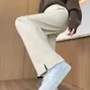 Calça casual nova 2026, padrão espinha de peixe off-white, perna reta, modelagem solta, afina a silhueta, estilo outono e inverno, forrada com fleece, versátil, com uma vibe relaxada