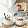 Tigela de café da manhã de aveia em relevo de girassol de alto valor com colher copo de vidro tigela de cereais de leite de grande capacidade