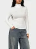 Camiseta Popular de Cuello Alto y Manga Larga de Amazon para Mujer, Corte Ajustado, Camiseta Base Elástica, Color Sólido, Top Interior Versátil