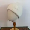 "50% Pelo de Conejo" Color Puro Versátil Doble Doblez Gorro de Lana Otoño e Invierno Cálido Jersey Gorro para el Frío Engrosado Protección para las Orejas Gorro de Punto