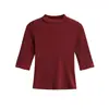 Camiseta Moderna de Corte Delgado con Cuello Alto para Mujer, Nuevo Color Sólido de Verano 2026, Top Corto Elegante al por Mayor
