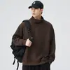 Novedad Primavera y Otoño 2025 Suéter de Punto con Cuello Alto para Hombre, Holgado y Versátil, Estilo Japonés, Color Sólido, Retro, Sudadera Pulóver para Parejas