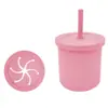 Taza de Silicona para Snacks Infantil Transfronteriza con Doble Asa, Asa, Popote Recto Curvo, Anticaídas, Suave, Taza de Agua Creativa, Taza con Popote