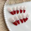 Estilo Ano Novo 2026 Feito à Mão Vermelho Gesso Francês Glitter de Natal Outono/Inverno Clareador de Pele Pontas de Unha Usáveis ins High-End