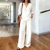 2026 Ropa Femenina Transfronteriza Europea y Americana Casual Color Sólido Cuello en V Suéter Manga Larga Top Holgado Pantalones Largos de Pierna Ancha Conjunto de Dos Piezas
