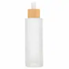 Botella de vidrio transparente para aceites esenciales con tapa de bambú, gotero con punta de goma, botella de aceite esencial para masajes, varios tamaños de botellas dispensadoras de sérum