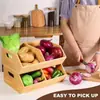 Caixa de Armazenamento de Bambu para Cozinha com Pintura Caixa de Armazenamento para Batata Cebola Alça Empilhável Sustentável Organizador de Alimentos Frutas Legumes