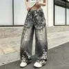 2027 Novo Jeans Masculino Retro Americano com Estampa Digital de Leopardo, Largo, Perna Larga, Reto, Casual, Calça Longa Característica