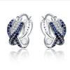 Europa y Estados Unidos superventas hebilla de oreja de diamante azul zafiro de alta gama pendientes de circón chapados en platino de moda coreana con personalidad