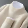 Suéter 100% lana pura para hombre, cuello semi-alto, jersey de negocios engrosado, suéter base de punto suelto de manga larga, cachemir