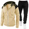 Comercio exterior transfronterizo nuevo conjunto de sudadera deportiva casual con cremallera de moda color block para hombre europeo y americano