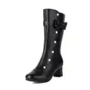 Elegantes botas de mujer con lazo, punta redonda, tacón medio, altura hasta la pantorrilla, talla grande, transfronterizo 7-2