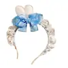 Orejas de Conejo Lindas Azules y Rosas Diadema con Lazo Rosa Headdress de Sirvienta Kc Lolita Diadema Lolita para Mujer