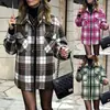 2026 Ropa Femenina Europea y Americana Amazon Chaqueta Camisa Cuadros Vintage Europea y Americana para Mujer, Cuello Solapa, Botones, Bolsillos Dobles, Corte Holgado